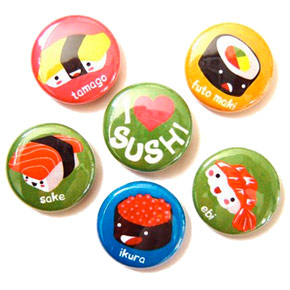 6 I Love Sushi Pins